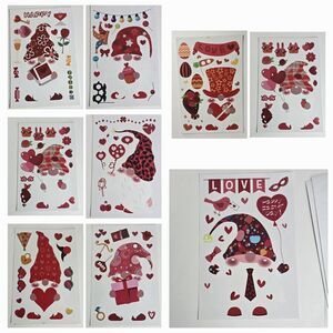 9 Sheets of Valentine's Day Window Clings Decorations Gnomes Hearts Love 112 pcs